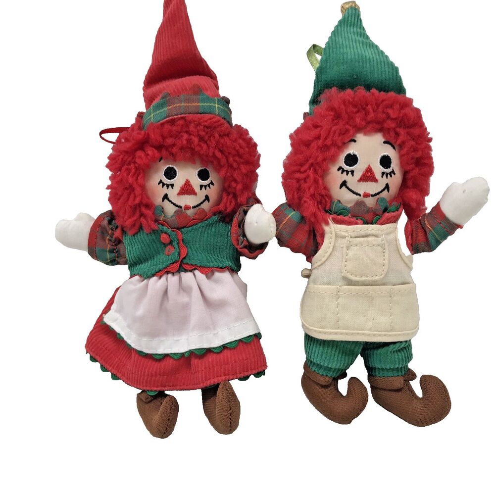 Raggedy Ann & Andy Christmas Hanging Ornaments  Country Style including hat 8"
